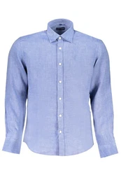Langarmhemd Herren Langarmhemd Blau mit italienischem Kragen und Logo-Stickerei