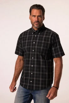 JP1880 Kurzarmhemd Buttondown-Kragen Modern Fit Schwarz/Dunkelgrün