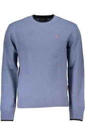 Strickpullover Blauer Herren-Pullover: Regular Fit, Rundhals, mit Stickerei-Details
