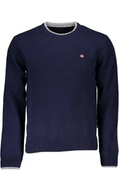 Strickpullover Blauer Herrenpullover, Regular Fit: Stilvoll mit Stickerei & Kontrastd