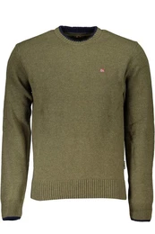 Strickpullover Grner Herrenpullover mit Kontrastdetails und Stickerei Rundhals