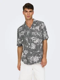 Kurzarmhemd Kurzarm-Hemd mit Blumenmuster, Button-Down-Kragen 8546 in Dunkelgrau