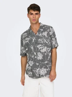 ONLY & SONS Kurzarmhemd mit Button-Down-Kragen (8546) Dunkelgrau (8546)