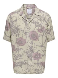 Kurzarmhemd Kurzarm-Hemd mit Blumenmuster, Button-Down-Kragen 8546 in Grau