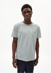 Armedangels T-Shirt MAARKOS POCKET STRIPES Grün/Hellgrün/Grau/Weiß/Dunkelgrün