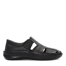 Celal Gltekin Herren Nubukleder Fischer-Sandalen mit Klettverschluss Sandalette Schwarzes Leder, Klettverschluss, leichte Polyurethan-Sohle