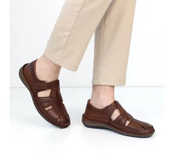 Celal Gltekin Herren Fischer-Sandalen mit Klettverschluss Braun