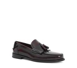 Celal Gltekin Herren Lackleder Slipper Elegante Loafer mit Fransen Burgunder