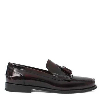 Celal Gltekin Herren Lackleder Slipper Elegante Loafer mit Fransen Burgunder
