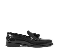 Celal Gltekin Herren Lackleder Slipper Elegante Loafer mit Fransen Schwarz