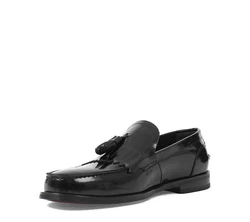 Celal Gltekin Herren Lackleder Slipper Elegante Loafer mit Fransen Schwarz