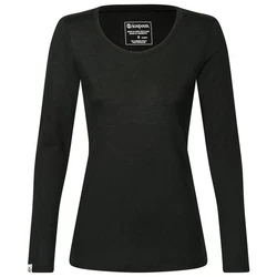 Kaipara Merino Sportswear Langarmshirt Damen Rundhals Slimfit 200 Schwarz/Dunkelgrün