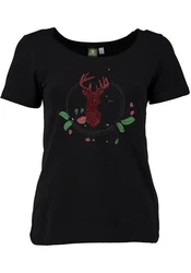 OS-Trachten Trachtenshirt Dolanu Rundhalsausschnitt Rot/Rosa/Dunkelrot/Lila/Schwarz
