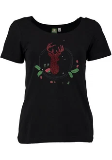 OS-Trachten Trachtenshirt Dolanu Rundhalsausschnitt Rot/Rosa/Dunkelrot/Lila/Schwarz