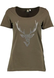 OS-Trachten Trachtenshirt Xilavo Rundhalsausschnitt Türkis/Dunkelgrün/Khaki