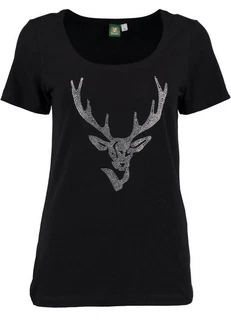 OS-Trachten Trachtenshirt Xilavo Rundhalsausschnitt Türkis/Schwarz