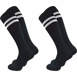 Kniestrmpfe Retro fr Herren mit stylischen Streifen - wei & schwarz - Baumwolle (2 Paar) Knielange Socken im sportlichen Look - auch zum Wandern geeignet