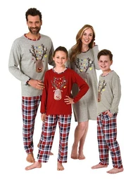 Pyjama Herren Weihnachts Schlafanzug Pyjama mit lustigen Renntier Motiv