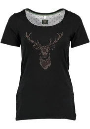 Trachtenshirt Uginoy Kurzarm T-Shirt mit Strass-Hirsch auf der Brust