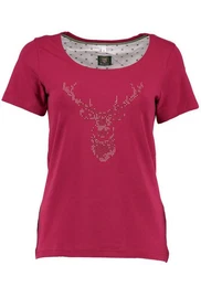 Trachtenshirt Uginoy Kurzarm T-Shirt mit Strass-Hirsch auf der Brust