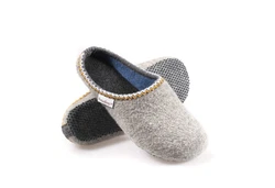 naturling Herren Filz Slipper mit Einlage Hausschuh Grau/Blau