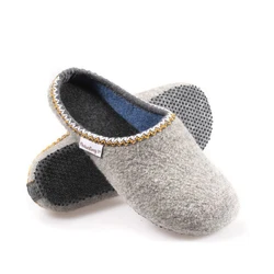 naturling Herren Filz Slipper mit Einlage Hausschuh Grau/Blau