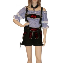 Trachtenlederhose GW20 schwarz/rot kurze trachten lederhose Damenlederhose