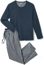 - Pyjama mit gewebter Hose - Dunkelblau - Gr.: M - blau - M