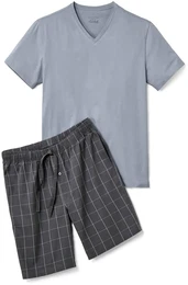 - Shorty-Pyjama mit gewebter Hose - Dunkelgrau/Kariert - Gr.: XXL - grau - XXL