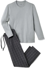 - Pyjama mit gewebter Hose - Dunkelgrau/Kariert - Gr.: S - grau - S