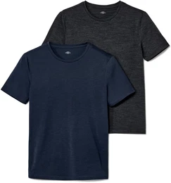 - 2 T-Shirts mit Merinowolle - Dunkelblau/Meliert - Gr.: S - blau - S