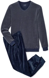 - Nicki-Pyjama - Dunkelblau/Gestreift - Gr.: XXL - blau - XXL