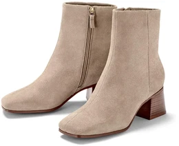 - Stiefeletten aus Veloursleder - Taupe - Gr.: 42 - grau - 42