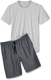 - Shorty-Pyjama mit gewebter Hose - Dunkelblau/Gestreift - Gr.: L - blau - L