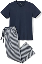 Tchibo Pyjama mit gewebter Hose Dunkelblau/Gestreift/blau