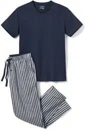 - Pyjama mit gewebter Hose - Dunkelblau/Gestreift - Gr.: M - blau - M