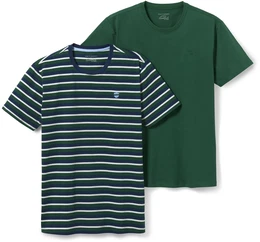 - 2 T-Shirts mit Rundhalsausschnitt - Dunkelblau/Gestreift - Gr.: 5XL - blau - 5XL