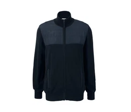 Strickjacke im Materialmix