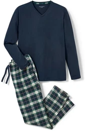 - Pyjama mit Flanellhose - Dunkelblau/Kariert - Gr.: M - blau - M