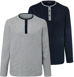 - 2 Pyjama-Shirts - Dunkelblau/Meliert - Gr.: M - blau - M