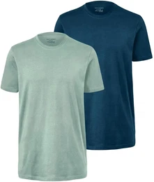 - 2 T-Shirts mit Rundhalsausschnitt - Dunkelblau/Meliert - Gr.: L - blau - L 52/54