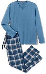 - Pyjama mit Flanellhose - Dunkelblau/Kariert - Gr.: M - blau - M