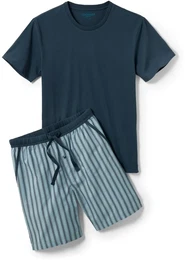- Shorty-Pyjama mit gewebter Hose - Dunkelblau/Gestreift - Gr.: 5XL - blau - 5XL