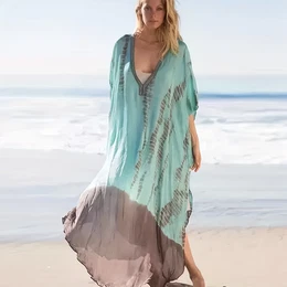 Women's Summer Beach Cover-up Loose Plus Size V-neck Side Split Resort Kaftan - Bikini Swimsuit Outer Layer
