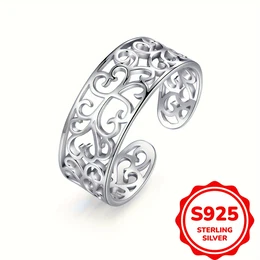 An Elegant S925 Silver Hollow Carved Open Toe Ring Weighing 2g