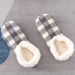 Women's Warm Solid Color Floor Socks Non Slip Plush Knitted Coral Fleece Socks Socks