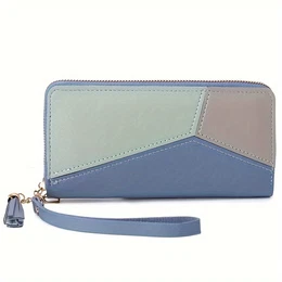 Trendy Colorblock Long Wallet, Zipper Around Coin Purse, Large Capacity Credit Card Holder Trendy Unisex Bag For Daily Use