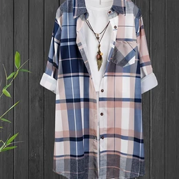 Plus Size Print Collared Button Shirt, Casual Long Sleeve Shirt For Spring & Fall, Women's Plus Size Clothing