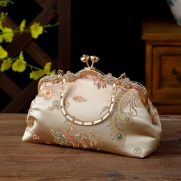 Beaded Beauty] Elegant Evening Clutch Bag For Women, Fabric Handbag With Adjustable Strap, Closure, Polyester Lined, Beaded Embellishment,