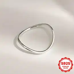 0.7g A S925 Pure Silvery Arc-shaped Ring, Fashionable And Simple, Thin And Round, Delicate And Fresh, Stacked Ring, Women's Holiday Gift